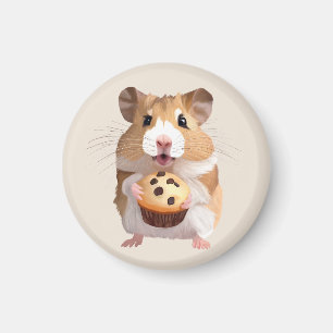Schattigee kleine hamster met een muffin magneet