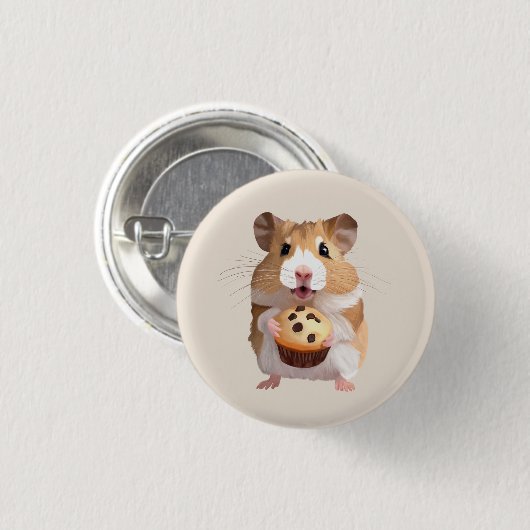 Schattigee kleine hamster met een muffin ronde button 3,2 cm (Voorkant /achterkant)