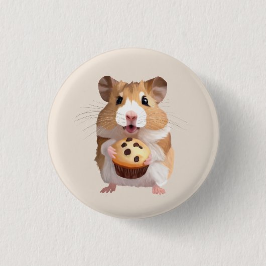 Schattigee kleine hamster met een muffin ronde button 3,2 cm (Voorkant)