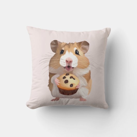 Schattigee kleine hamster met muffin kussen (Voorkant)