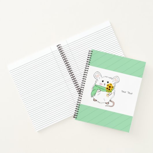 Schattigee kleine hamster & zonnebloemen groen notitieboek (Binnen)