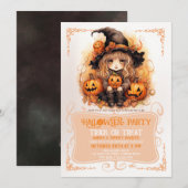 Schattigee kleine heks en pompoenen Halloween Kaart (Voorkant / Achterkant)