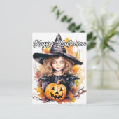 Schattigee kleine heks | Happy Halloween Briefkaart (Staand voorkant)