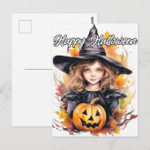 Schattigee kleine heks | Happy Halloween Briefkaart (Voorkant / Achterkant)