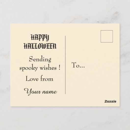 Schattigee kleine heks in het bos met heksenketel briefkaart (Achterkant)