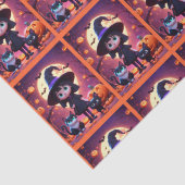 Schattigee kleine heks met katten en pompoenen, Ha Tissuepapier (Detail)