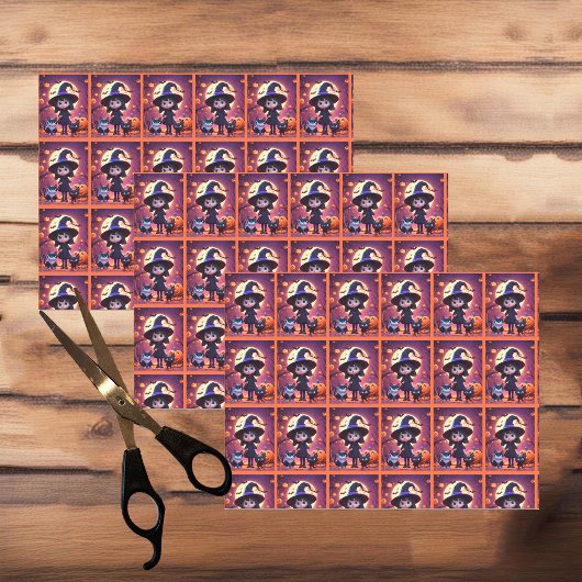 Schattigee kleine heks met katten en pompoenen, Ha Tissuepapier