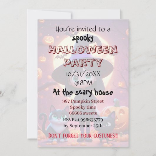 Schattigee kleine heks met katten en pompoenen, op kaart (Achterkant)