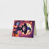 Schattigee kleine heks met katten en pompoenen, op kaart (Voorkant)