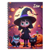 Schattigee kleine heks met katten en pompoenen, op notitieboek (Voorkant)