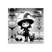 Schattigee kleine heks met katten en pompoenen, op rubberstempel (Afrduk)