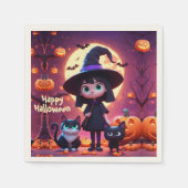 Schattigee kleine heks met katten en pompoenen, op servet (Voorkant)