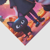 Schattigee kleine heks met katten en pompoenen, tissuepapier (Detail)
