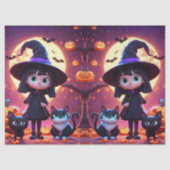 Schattigee kleine heks met katten en pompoenen, tissuepapier (Voorkant)