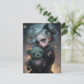 Schattigee kleine heks met teddybeer briefkaart (Staand voorkant)