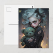 Schattigee kleine heks met teddybeer briefkaart (Voorkant / Achterkant)