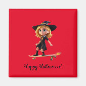 Schattigee kleine heks op een skateboard magneet (Voorkant)