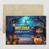 Schattigee kleine heks spooktacular verjaardagsuit kaart (Voorkant / Achterkant)