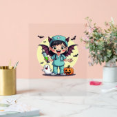 Schattigee kleine heks verpleegkundige Halloween P Acryl Bord (Huwelijk)