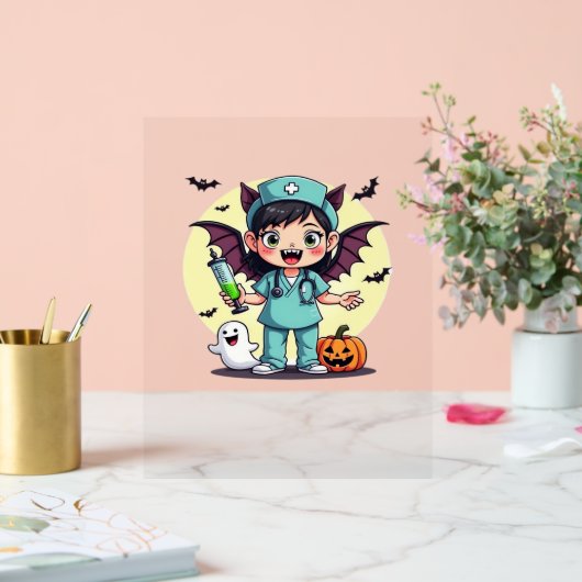 Schattigee kleine heks verpleegkundige Halloween P Acryl Bord (Huwelijk)