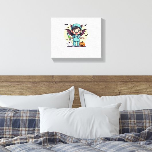 Schattigee kleine heks verpleegkundige Halloween P Canvas Afdruk (Insitu (Slaapkamer))