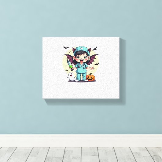 Schattigee kleine heks verpleegkundige Halloween P Canvas Afdruk (Insitu (Houten vloer))