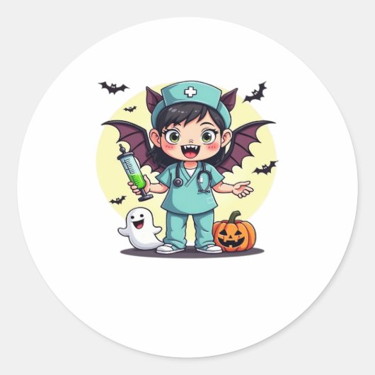 Schattigee kleine heks verpleegkundige Halloween P Ronde Sticker (Voorkant)