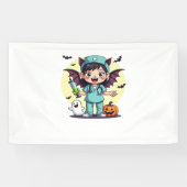 Schattigee kleine heks verpleegkundige Halloween P Spandoek (Horizontaal)