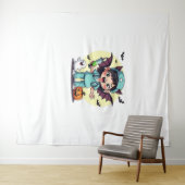 Schattigee kleine heks verpleegkundige Halloween P Wandkleed (In Situ (horizontaal))