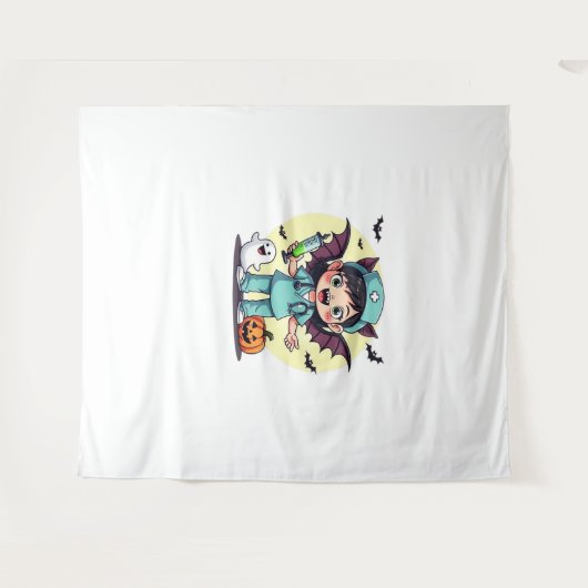 Schattigee kleine heks verpleegkundige Halloween P Wandkleed (Voorkant (horizontaal))