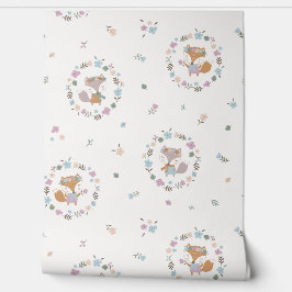 Schattigee Kleine Herfst Vos met bloemencrème Behang