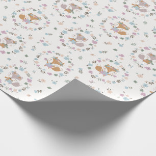 Schattigee Kleine Herfst Vos met bloemetjes in zac Cadeaupapier