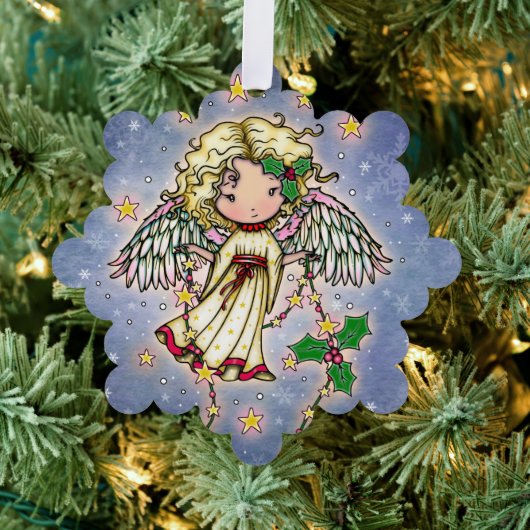 Schattigee Kleine Holly Angel Ornament Kaart (Insitu (Drie))