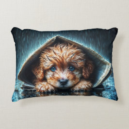Schattigee kleine hond in regendag met blauwe ogen accent kussen