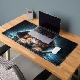 Schattigee kleine hond in regendag met blauwe ogen bureaumat