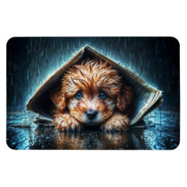 Schattigee kleine hond in regendag met blauwe ogen magneet