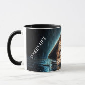 Schattigee kleine hond in regendag met blauwe ogen mok (Links)