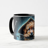 Schattigee kleine hond in regendag met blauwe ogen mok (Voorkant links)