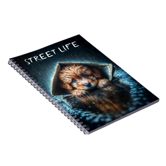 Schattigee kleine hond in regendag met blauwe ogen notitieboek (Rechterzijde)