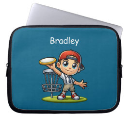 Schattigee kleine jongen die diskgolf speelt geper laptop sleeve