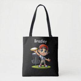 Schattigee kleine jongen die diskgolf speelt geper tote bag