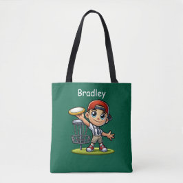Schattigee kleine jongen die diskgolf speelt geper tote bag