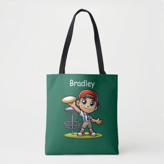 Schattigee kleine jongen die diskgolf speelt geper tote bag (Voorkant)