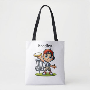 Schattigee kleine jongen die diskgolf speelt geper tote bag