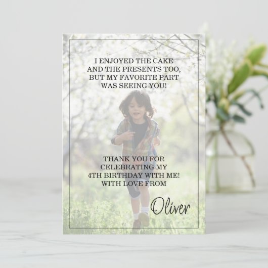 Schattigee kleine jongen foto verjaardag bedankkaa bedankkaart (Staand voorkant)