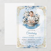 Schattigee kleine jongen stoffige blauwe bloemen g kaart (Voorkant / Achterkant)