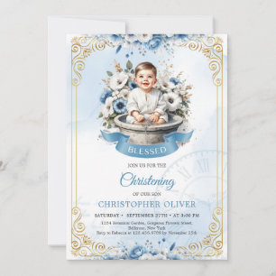 Schattigee kleine jongen stoffige blauwe bloemen g kaart