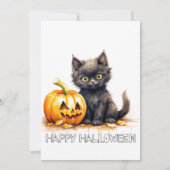 Schattigee kleine kat blij Halloween feestuitnodig Kaart (Achterkant)