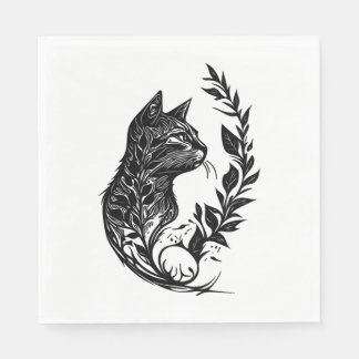 Schattigee kleine kat in Natuur Tattoo stijl Servet