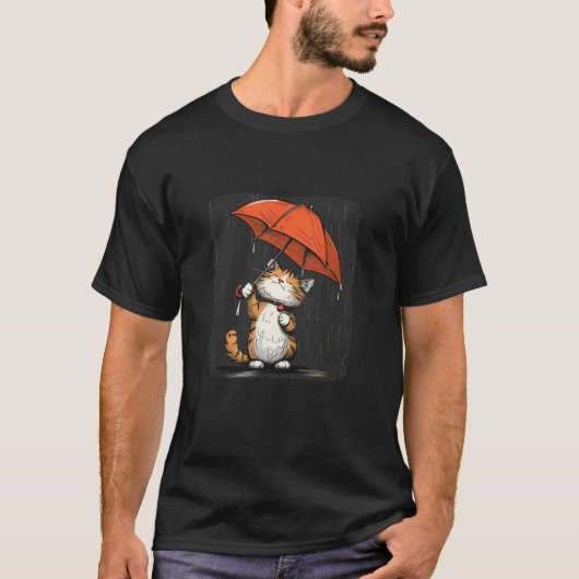 Schattigee kleine kat onder rood paraplu kostuum t-shirt (Voorkant)